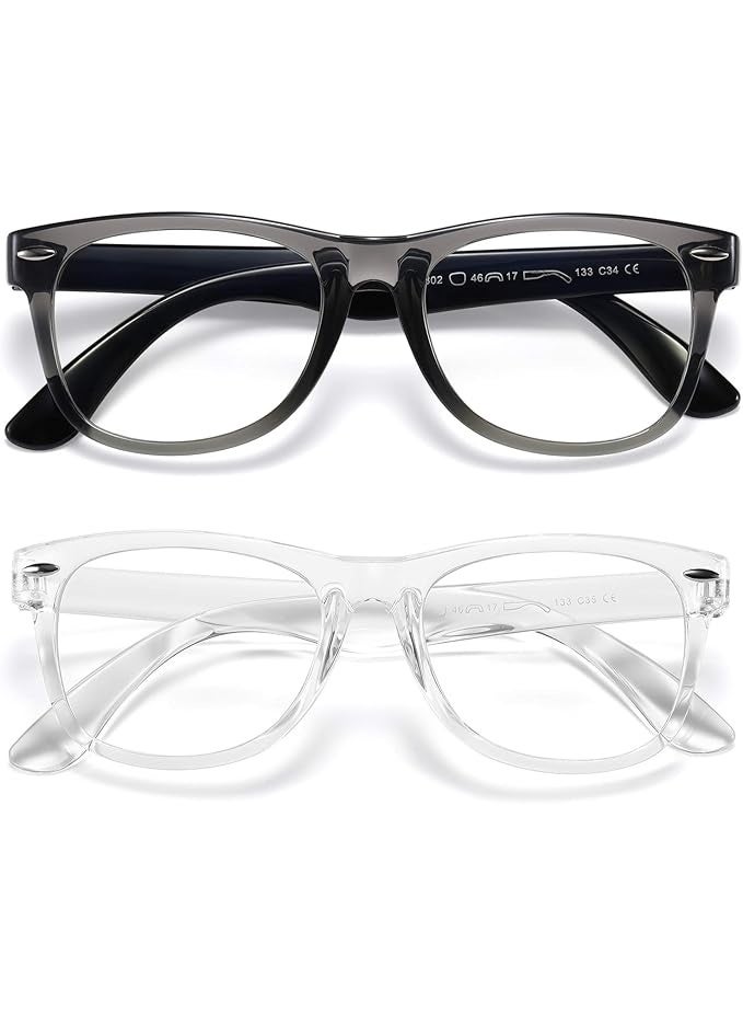 Kids Blue Light Blocking Glasses girls boys 2 pack computer video gaming glasses for kids girls boys Age 3-10,Anti blue light & Headache transparent grey  + transparent - Image 1
